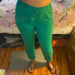 Kelly green J. Crew linen/cotton blend joggers